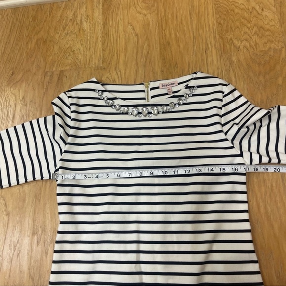 Juicy Couture Black and White Striped Dress with 3/4 Sleeves/Crystal Neckline - Picture 6 of 10